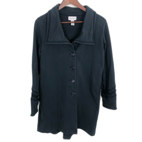 Soft Surroundings Blue Jacket Crochet Knit Detail Women's Size Small - Picture 1 of 6